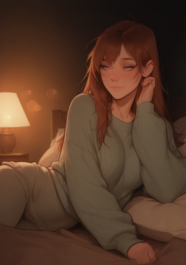 On this quiet evening, Alex lay alone, smiling as she let her thoughts drift…