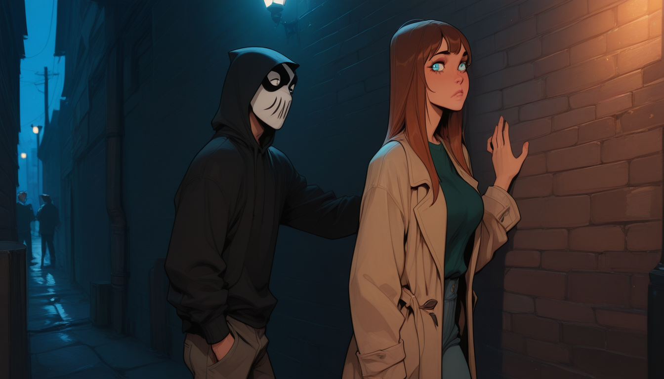 In her imagination — a dark alley, and someone's hands suddenly grab her from the darkness.
